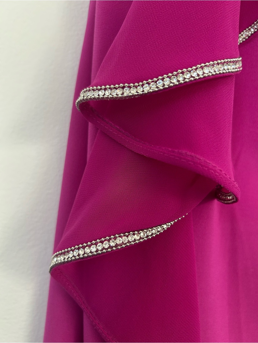 Joseph Ribkoff Magenta Rhinestone Asymmetrical Ruffle Lined Cocktail Dress | US - Picture 2 of 16